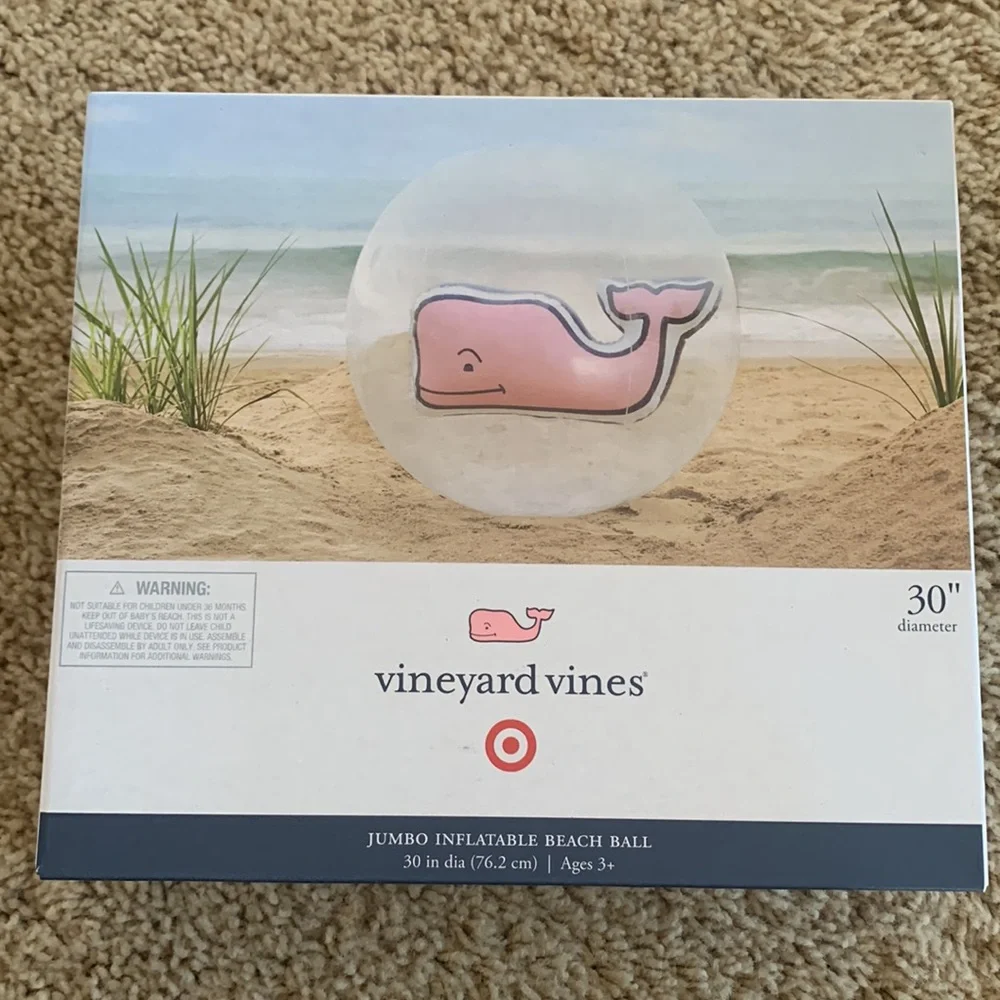 NWT Vineyard Vines 30” Pink Whale Beach Ball - Picture 3 of 3